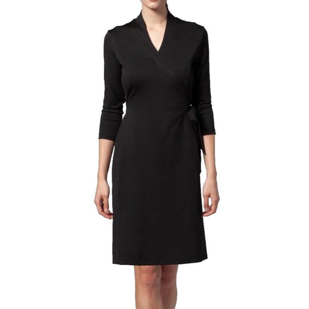 Noel Asmar Amari Faux Wrap Dress XS Black Stretch Spa Uniform Work Dress NWT